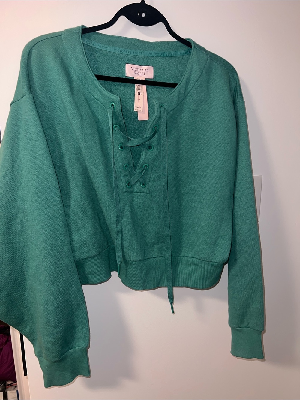 Victoria's Secret Teal Green Lace-Up Crop Sweatshirt